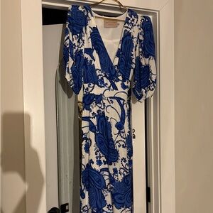 Chic Blue and White Paisley Midi Dress
